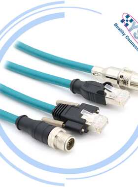 EtherNet M12防水连接器 8芯 X-code 公头转RJ45成型屏蔽型航空插