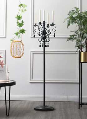 欧式candle holder五头蜡烛台 酒店装饰摆件高级感黑色烛台