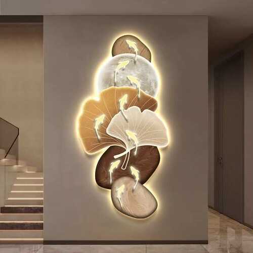 高级感银杏叶玄关装饰画石来运转九鱼图客厅过道挂画创意发光壁画