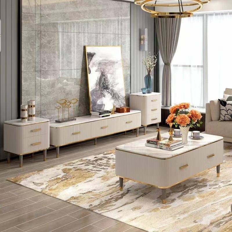 现代轻奢大理石茶几电视柜组合客厅成套家具实木意式岩板简约储物