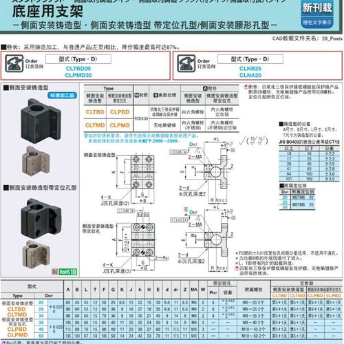 底座用支架安装座CLTBD/CLTMD/CLPBD20 CLPMD20/25/30/35/40/50