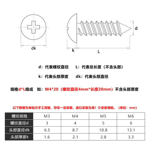 m5m6x14x16x18x20x25x30x40x50不锈钢十字大扁头伞头自攻丝螺丝钉