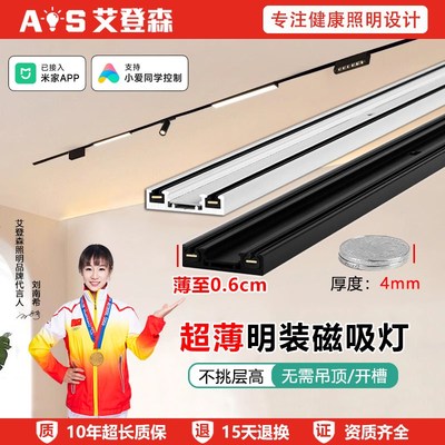 艾登森超薄明f装磁吸轨道灯6cm不吊顶客厅线条泛光卧室过道无主灯