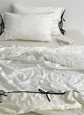 Layman蓝色波点夏季60s天丝夏凉被四件套莱赛尔U空调薄被子可机洗