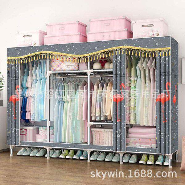 超大号全钢架简易布衣柜钢管加粗加固加厚布艺双人现代C2520收纳