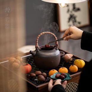 围炉煮茶提梁壶复古粗陶茶壶炭炉电陶炉煮茶壶家用酒精炉加热陶壶