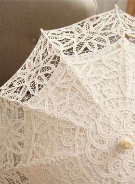 沛欣复古蕾丝伞女木质直杆伞婚庆拍摄婚礼拍照写真白色结婚工艺