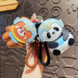 原创皮革三星堆熊猫钥匙扣可爱卡通小熊猫皮质轻奢女生包包小挂件