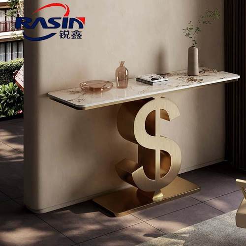 意式极简岩板玄关桌现代简约入户玄关柜条案走廊靠墙半圆端景摆台