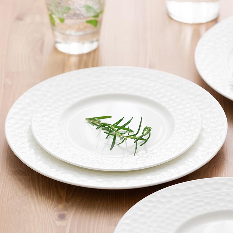 8英寸白色水立方平盘西餐盘 家用骨瓷西餐餐具陶瓷盘子牛排盘套装