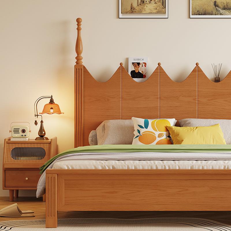 米尔斯实力工厂樱桃色家用1米5的床实木床现代简约小户型床双人床