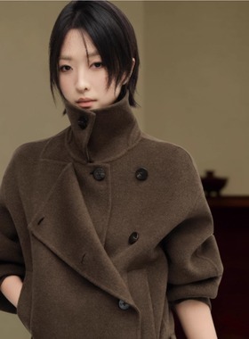 时尚气质新款奈良毛呢大衣外套高级复古琥珀~苏力贝贝羊驼毛羊毛