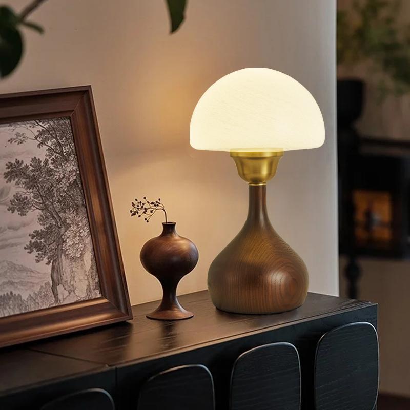 中古卧室床头台灯日式侘寂风复古实木氛围灯高级感客厅书房装饰灯