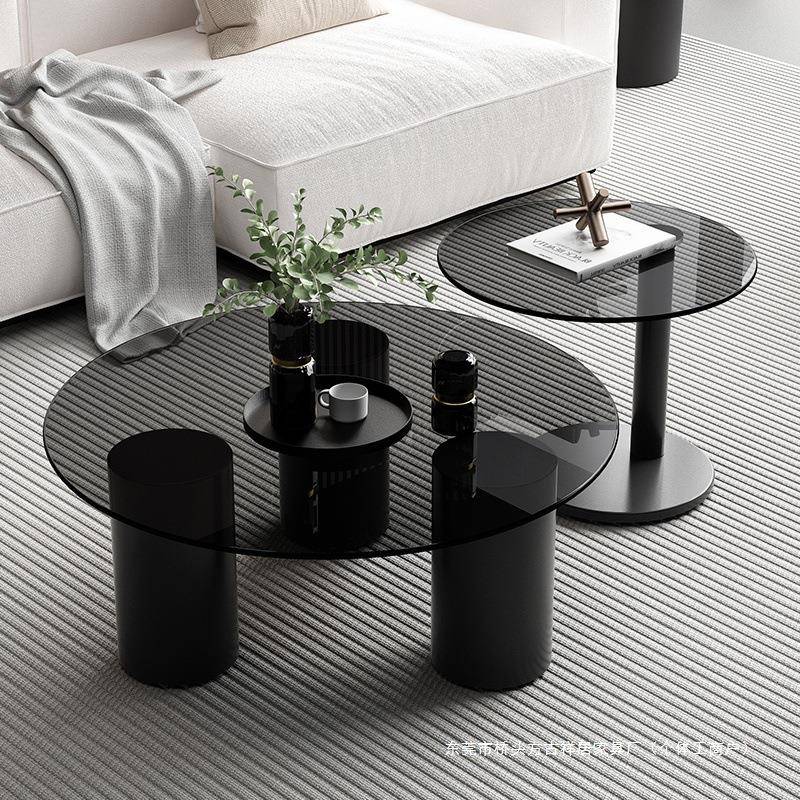 网红茶几家用客厅岩板矮桌子轻奢钢化玻璃圆形边几小户型现代简约