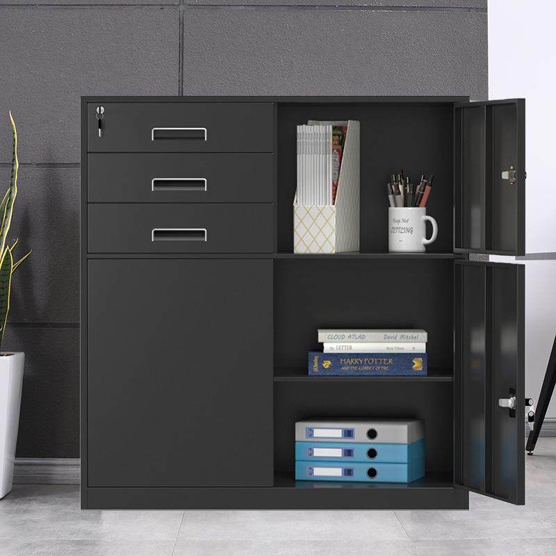 铁皮矮柜办公文件柜带锁密码档案资料抽屉收纳储物柜打印机置放柜