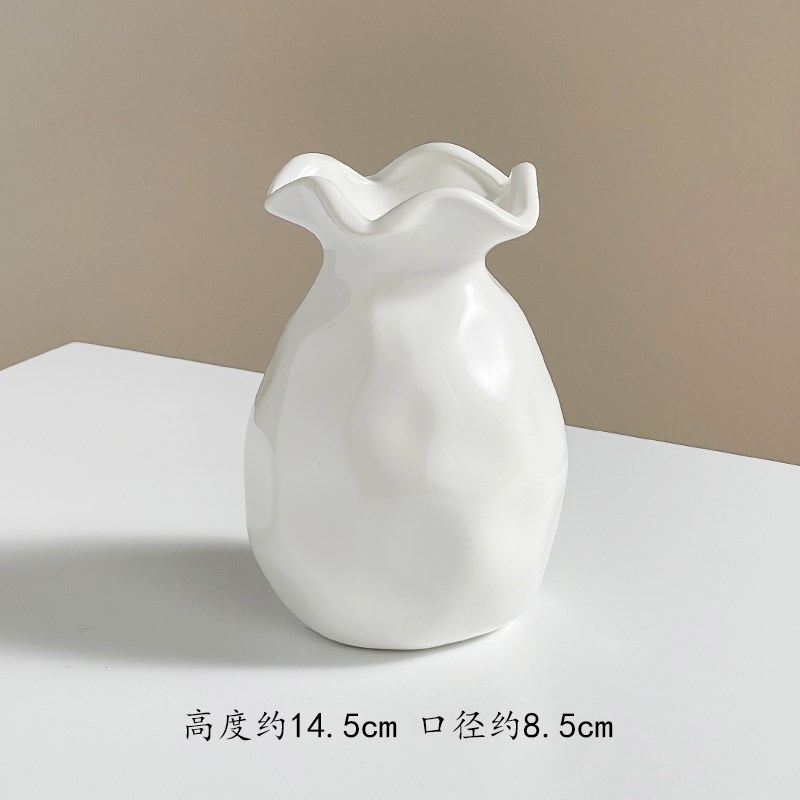 奶油风陶瓷花瓶摆件客厅插花高级感轻H奢现代简约餐桌装饰品小摆
