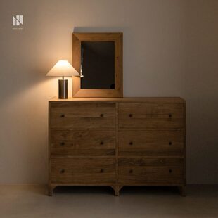 古复古弄居  中储物柜卧室风侘寂简约原木六斗柜全实木沙发边柜子