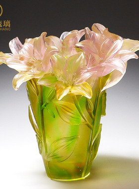 琉璃艺术品百合花花瓶摆件客厅插花玄关J餐桌轻奢装饰品搬新家礼