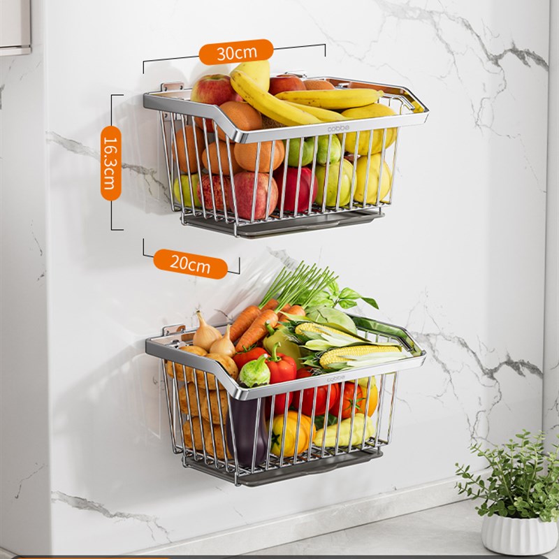 卡贝厨房置物架多功能壁挂调味料品收纳304N不锈钢墙上盐罐蔬菜篮