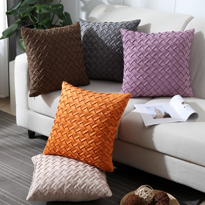 简约纯色文艺f沙发抱枕样板房办公室汽车载布艺靠垫腰靠背套/含芯