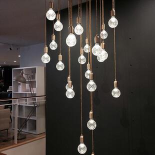 后现代简约创意装饰LED灯泡创意个性餐厅吧台水晶玻璃球楼梯吊灯