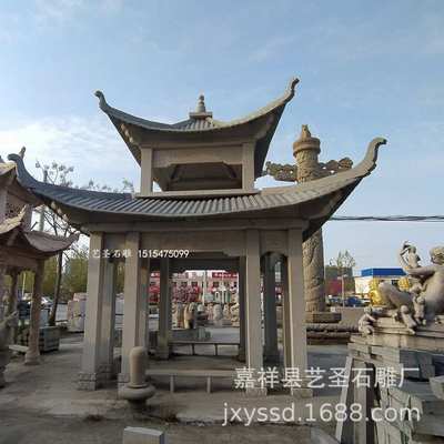 现货户外中式青石仿古石雕凉亭 晚霞红石凉亭 花岗岩欧式石亭