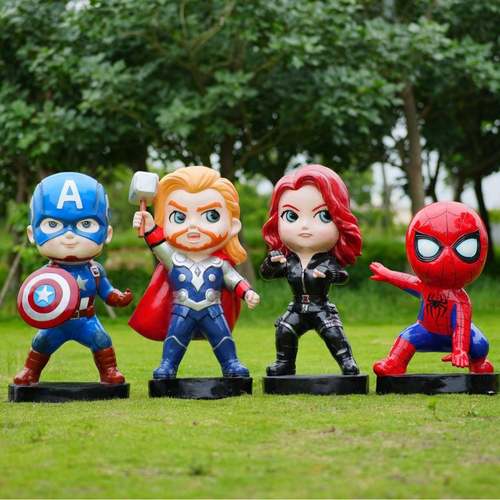 卡通漫威英雄雕塑蜘蛛侠钢铁侠绿巨人动漫人物模型玻璃钢落地摆件