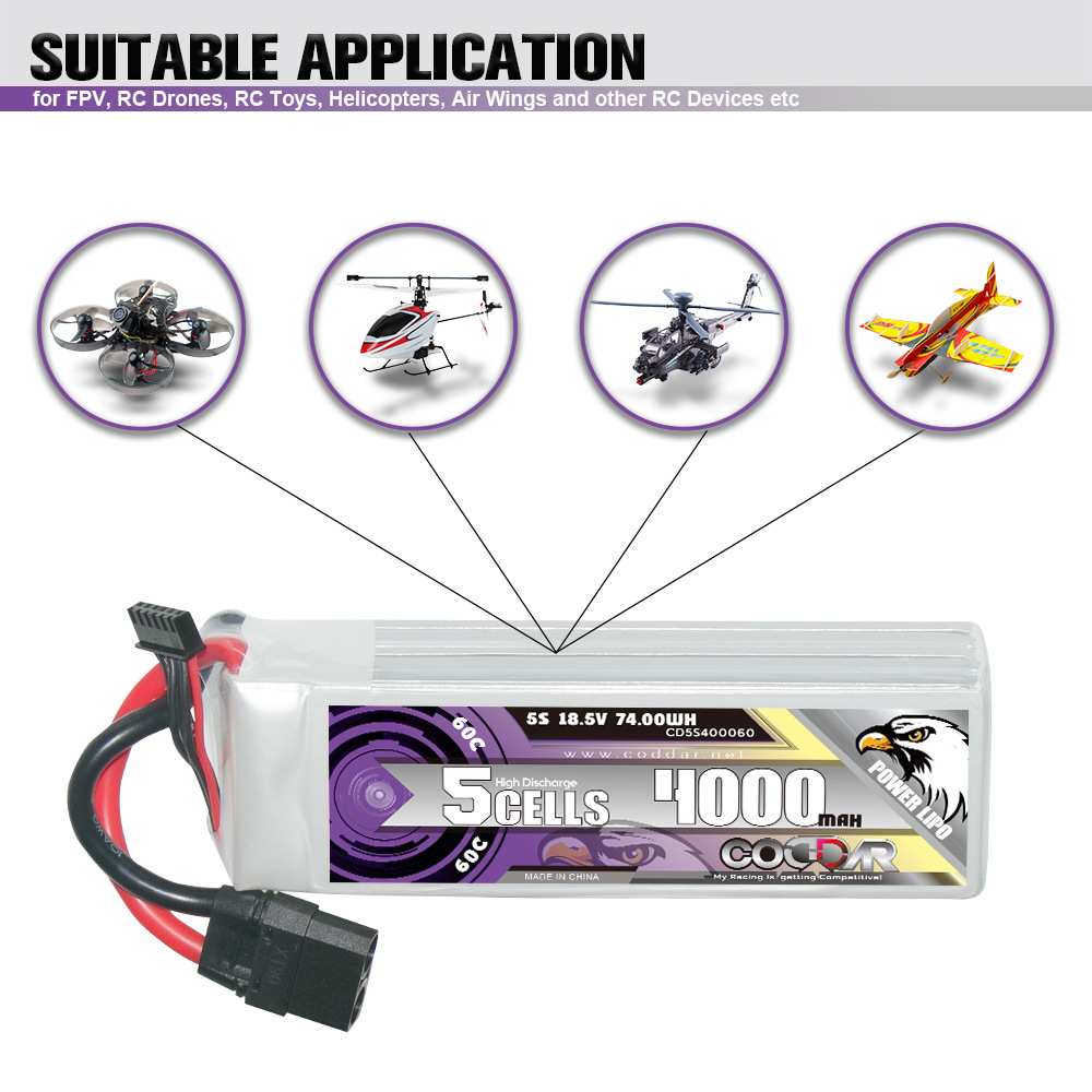 CODDAR鹰氪4000MAH 5S 18.5V 60C船模车模固定翼7寸穿越机锂电池