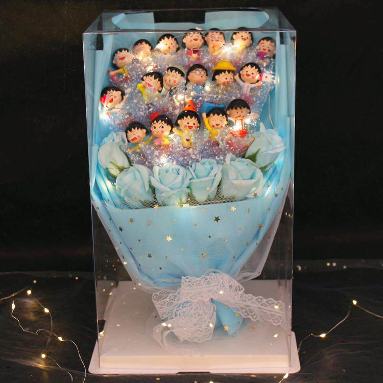 18小丸子叮叮猫6香皂花精美礼盒花束卡通花束生日毕业七夕情人节