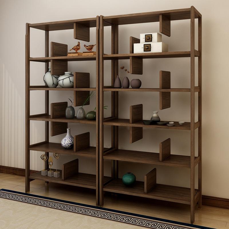 新中式博古架实木现代客厅多宝阁玄关隔断置物架茶室胡桃木展示架