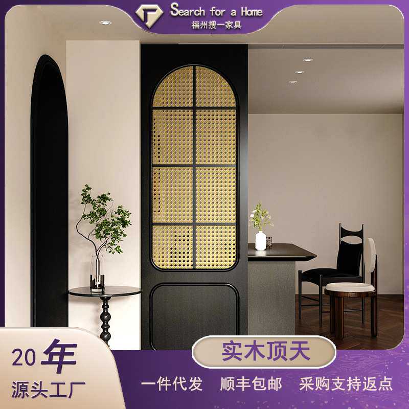 法式屏风隔断客厅玄关入户进门名宿酒店装饰餐厅简约现代顶天木质