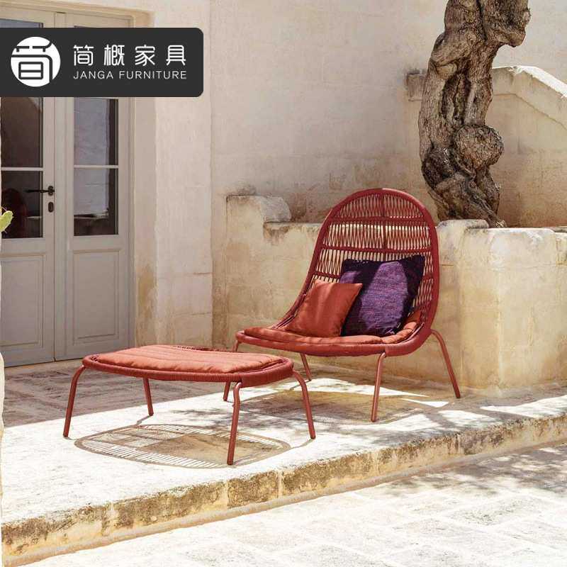 户外庭院花园躺床休闲别墅懒人沙发组合藤编外摆吧椅酒店度假躺椅