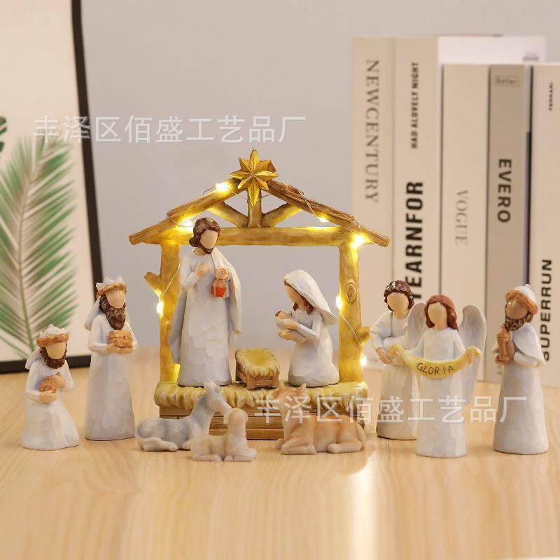 跨境新品亚马逊圣诞节马槽诞生摆件工艺品家居桌面橱窗装饰品礼物