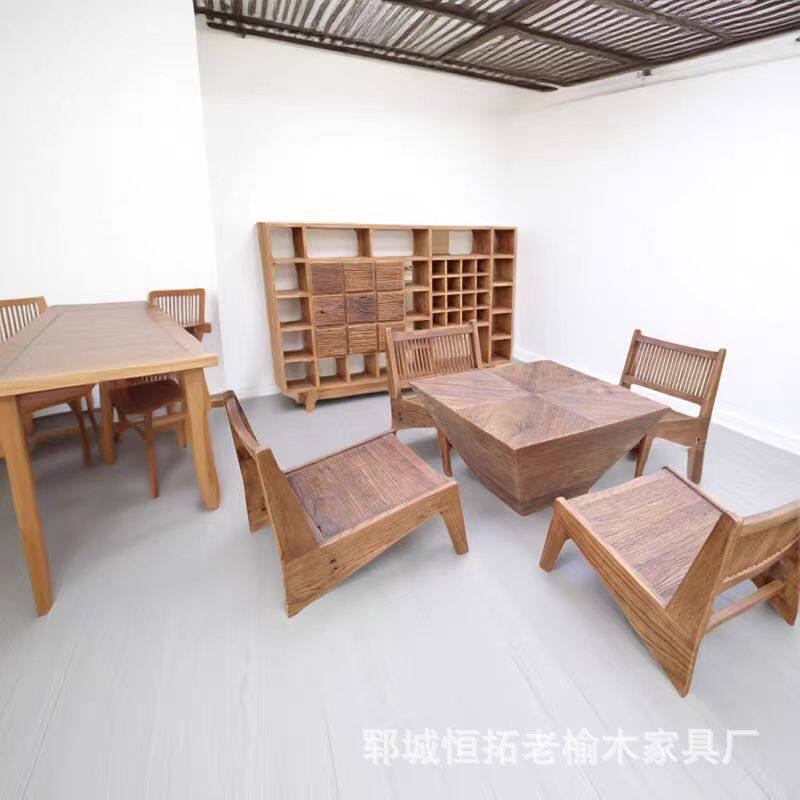 侘寂风老榆木茶几复古做旧沙发边几民宿酒店桌椅奶茶店咖啡厅餐桌