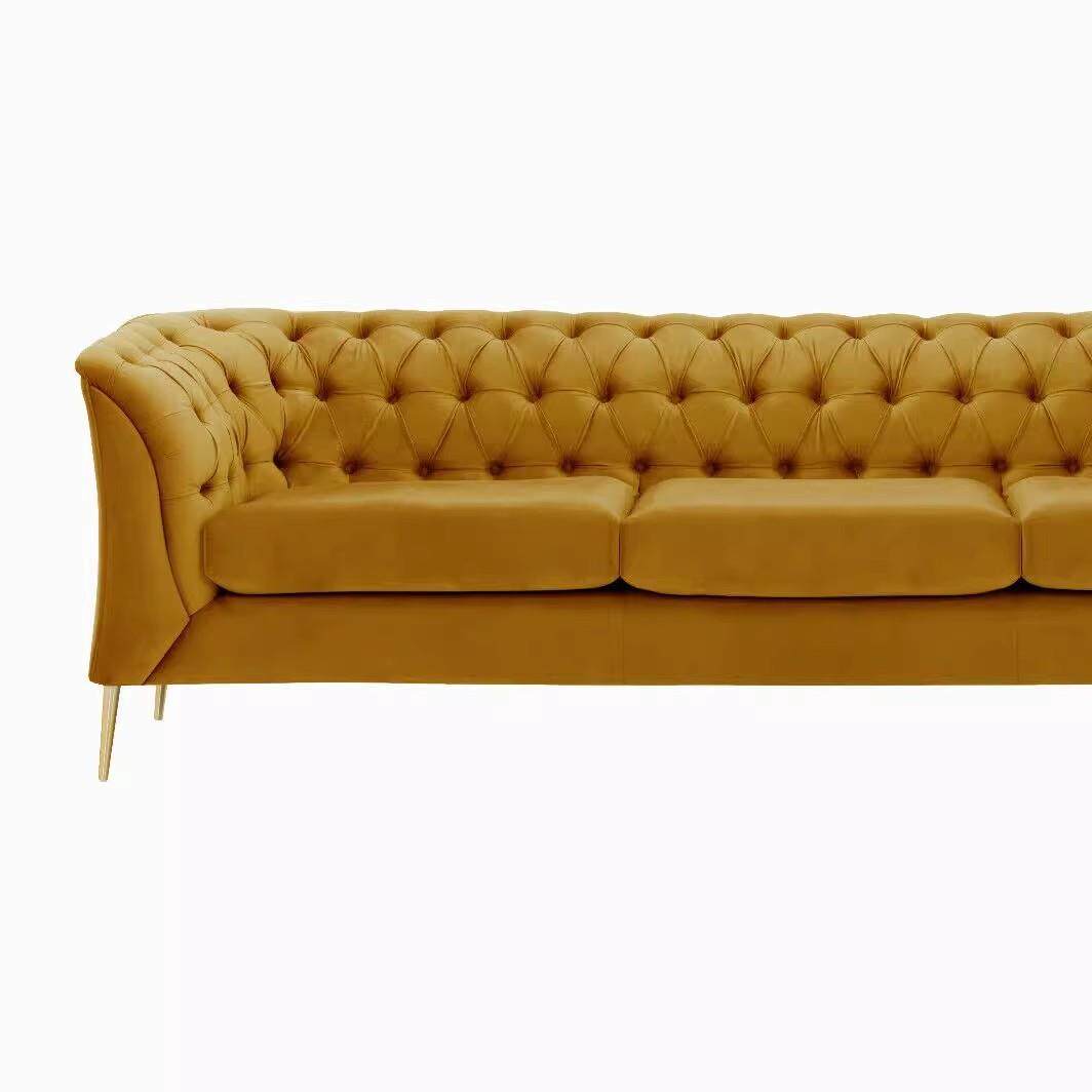 现代简约轻奢意式不锈钢脚布艺直排拉扣客厅公寓多人休闲布艺沙发