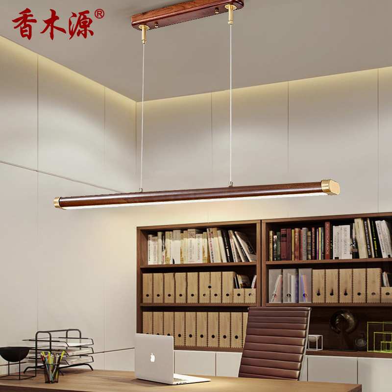 新中式led餐桌餐厅吧台灯吊灯简约胡桃实木办公工作室长条灯具183
