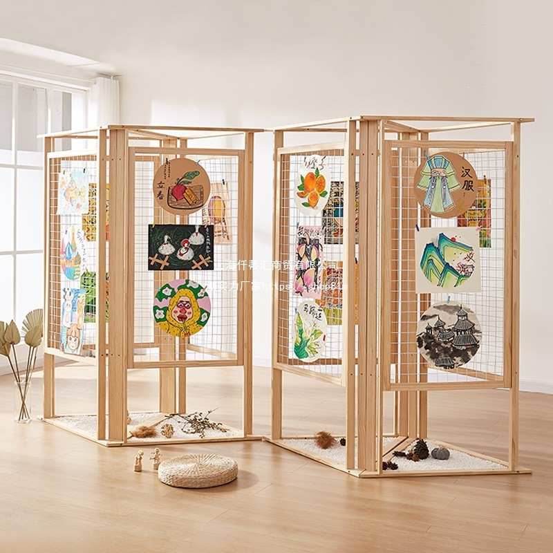 落地画展折叠移动屏风网格屏风隔断展架幼儿园展会展示架书法作品
