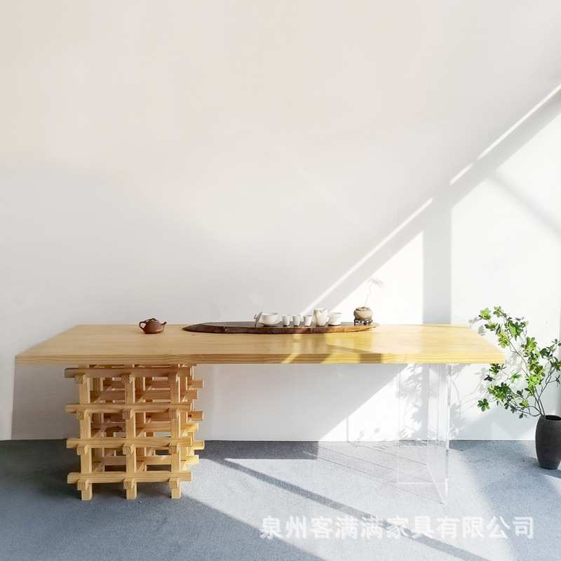 北欧个性创意实木悬浮禅意茶桌 家用民宿意境岛台亚克力喝茶桌子