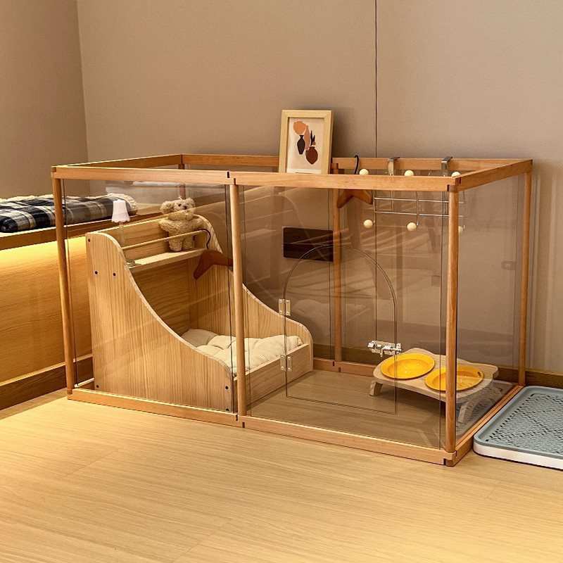蘑菇宠物园木制亚克力狗围栏狗栅栏自由拼接比熊室内透明狗笼