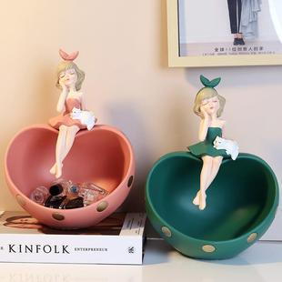 现代创意抱猫女孩心形收纳摆件入户玄关钥匙收纳客厅房间家居装饰