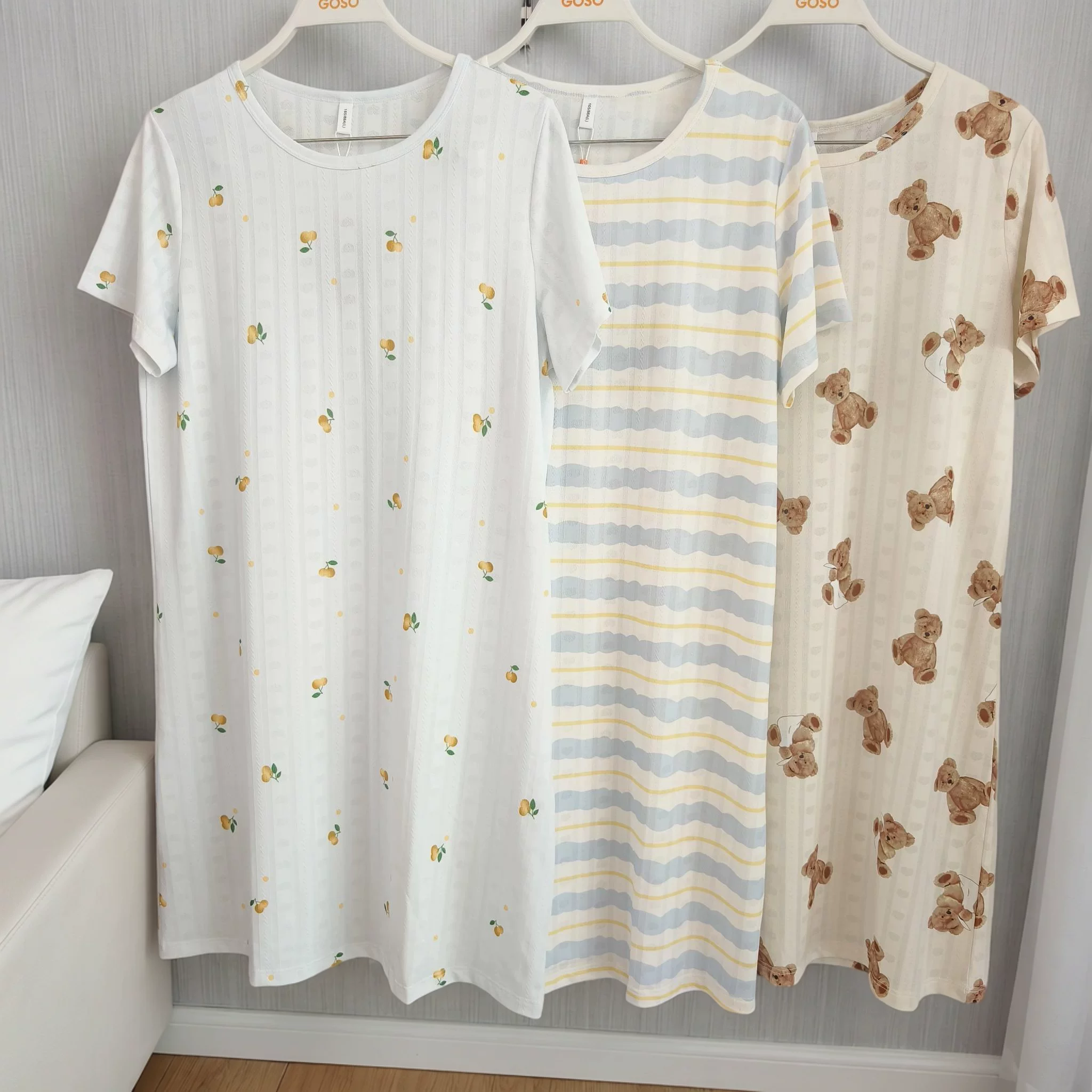 香蜜闺秀特价女士家居服圆领套头简约印花针织牛奶丝单件睡裙薄夏