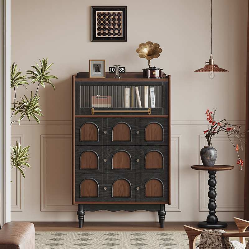 鹿林法式实木边柜中古风收纳储物柜子美式客厅设计师款抽屉餐边柜