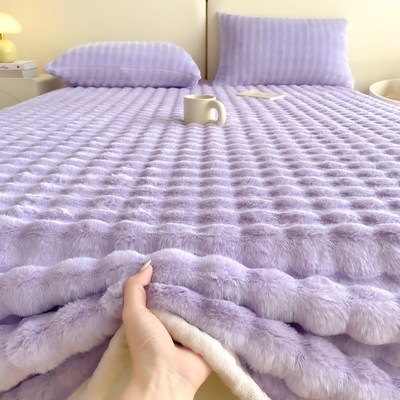 轻奢兔毛绒床单单件床盖q宿舍冬季加绒珊瑚牛奶法兰绒毛毯2024新