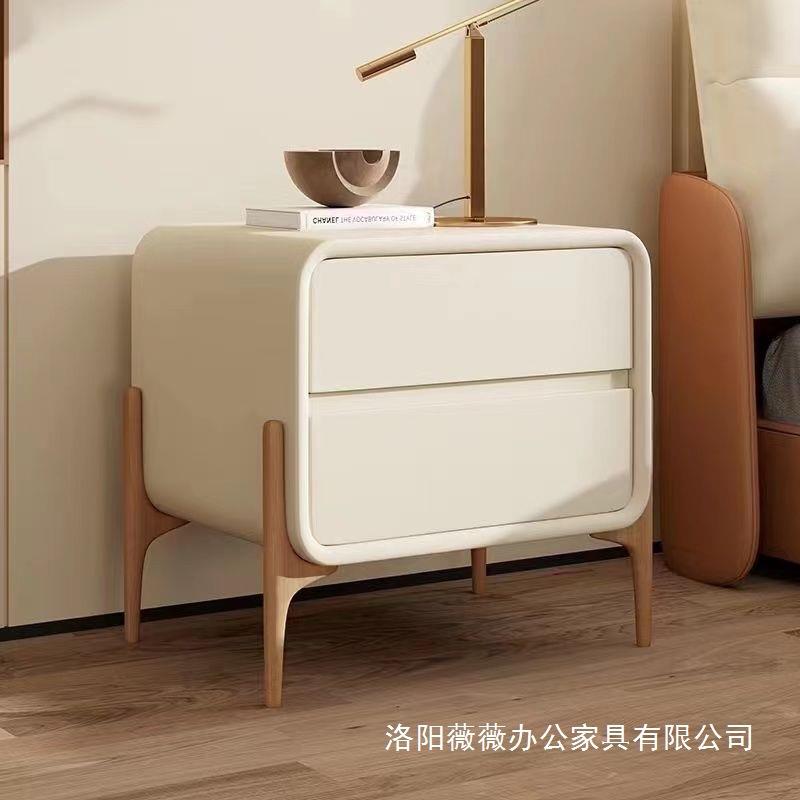 全实木简约现代床头柜奶油风卧室创意小型床边柜皮革轻奢收纳柜