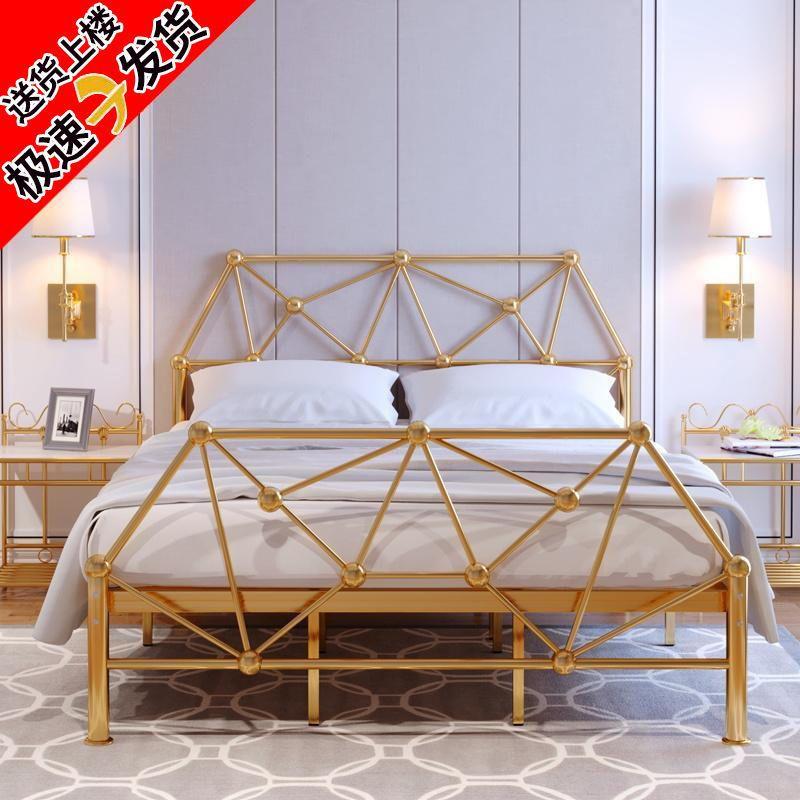 铁艺夜空黑现代简约床铁架子家用双人单人出租屋1.5米铁床1.2米