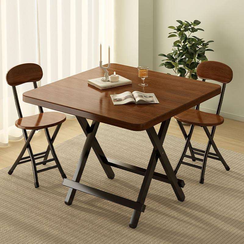 中古风餐桌折叠桌家用吃饭桌子简易出租屋可折叠小桌子简约小方桌