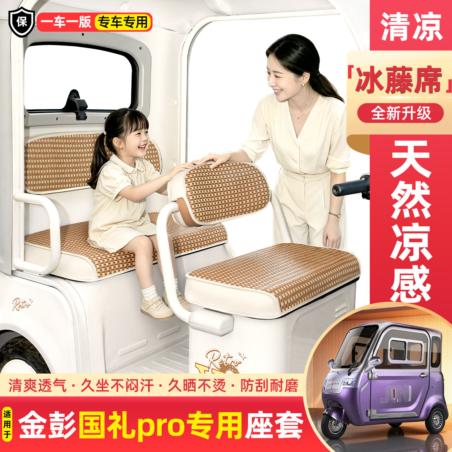 适用金彭国礼pro电动三轮车夏季专用凉席坐垫套座套装饰配件大全