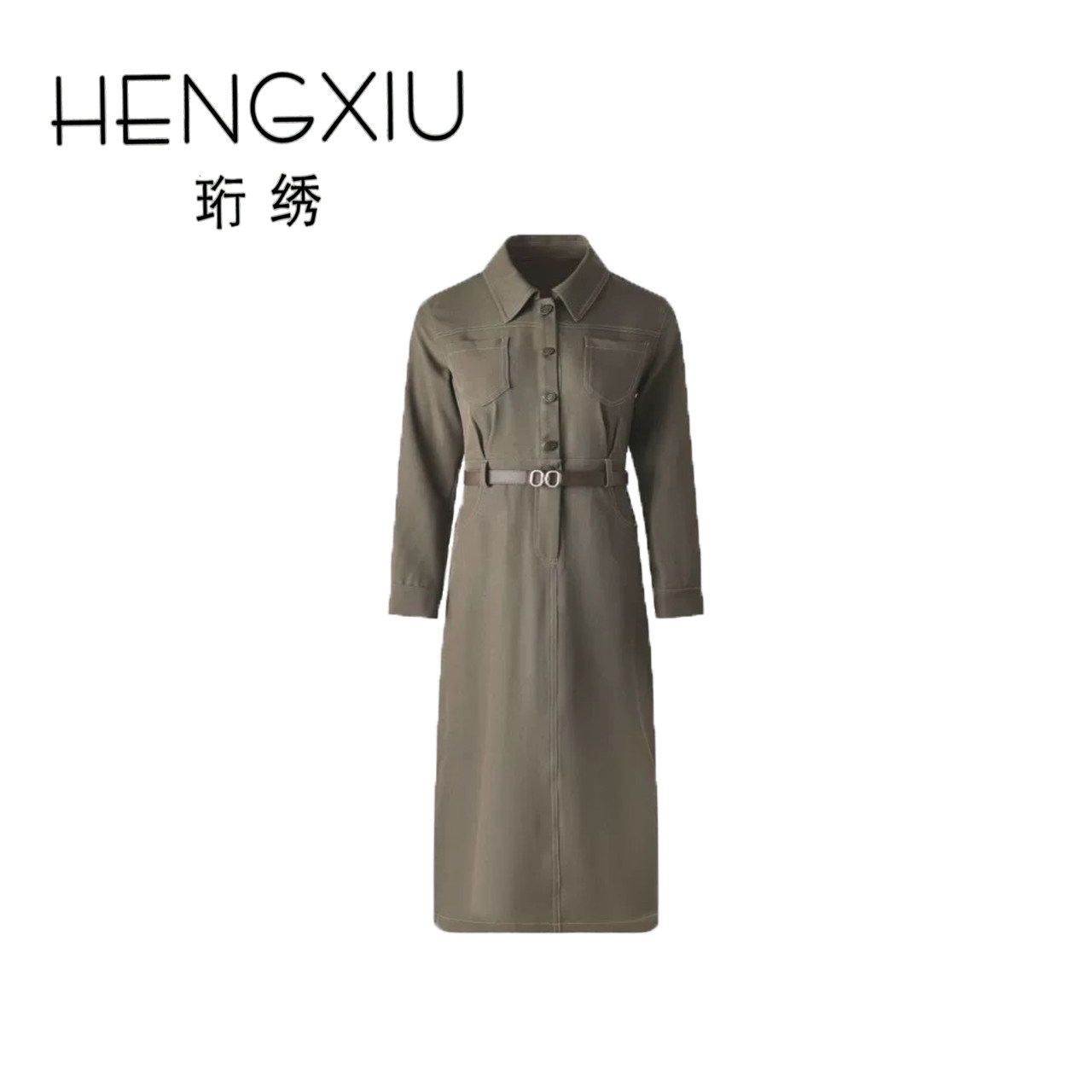 【金金宠粉】"OL姐妹"单排扣高腰显瘦中长款长袖连衣裙YT-X777