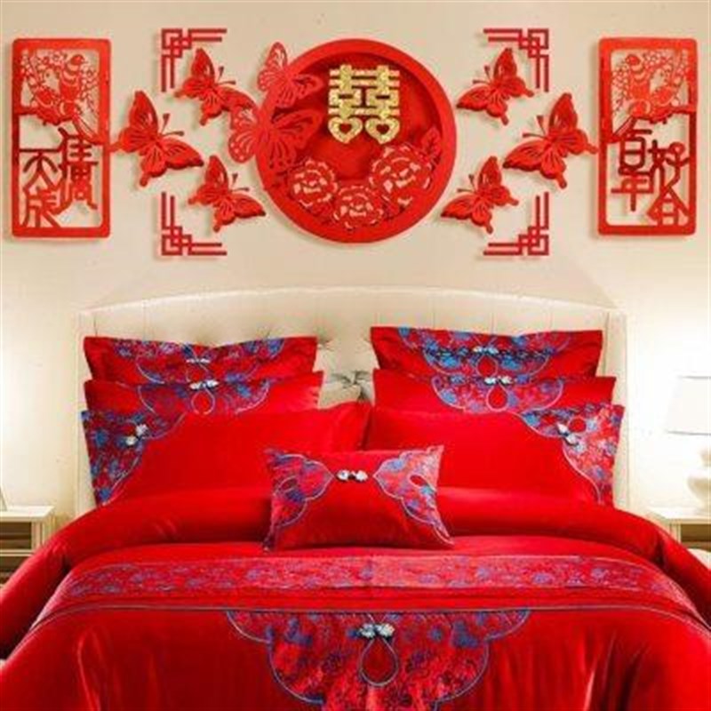 新娘新郎婆家墙面新婚简单场景布置结婚房间装饰婚V房喜庆拉花无