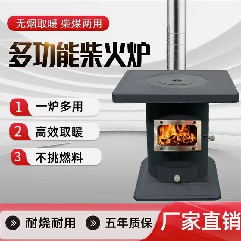 德国进口小型农村家用室内新款柴火气化炉烤火炉子新型柴煤两用无